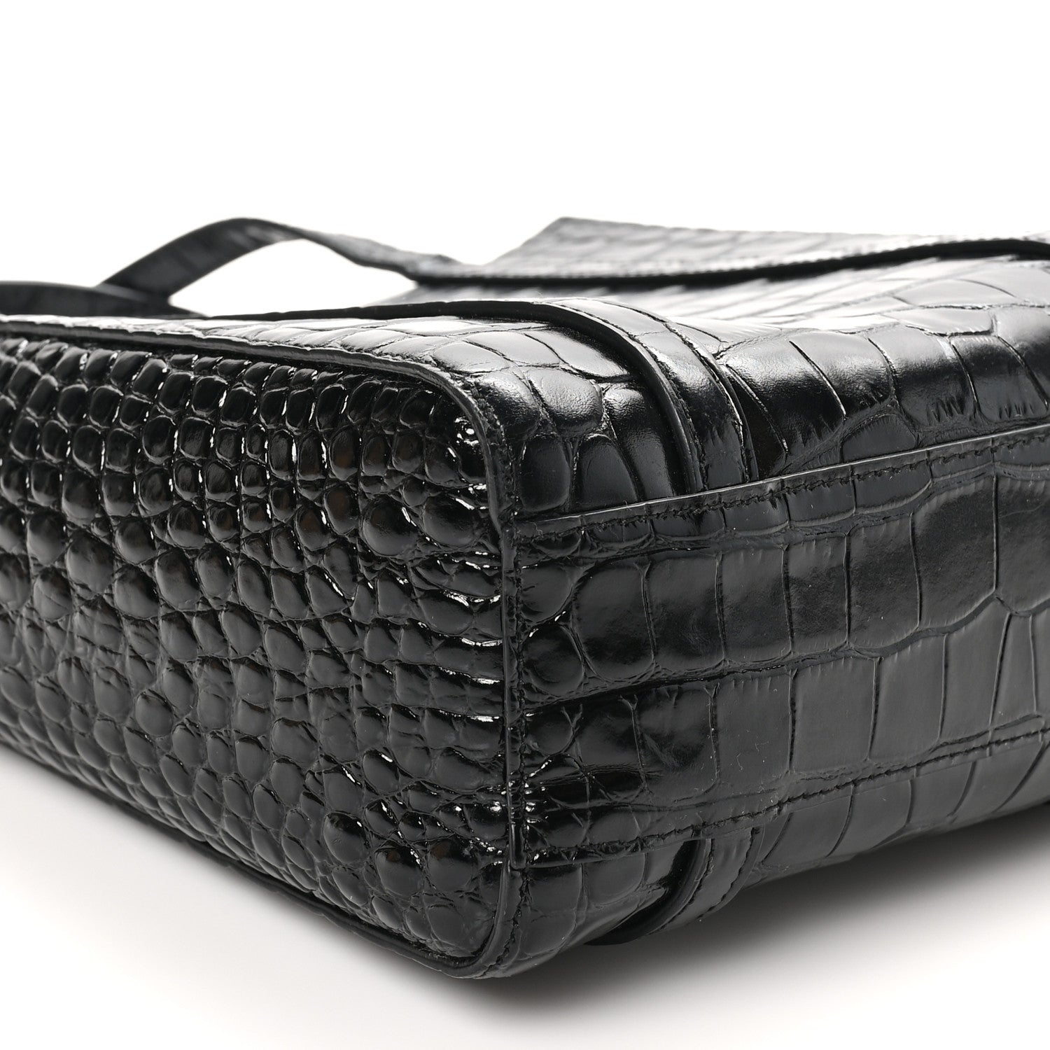 Balenciaga Shiny Calfskin Logo Crocodile Embossed XXS Everyday Tote Black 8 of 9