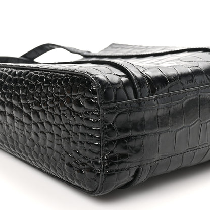 Balenciaga Shiny Calfskin Logo Crocodile Embossed XXS Everyday Tote Black 8 of 9