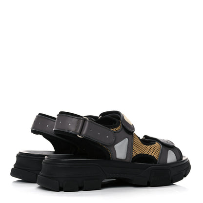 Gucci X SEGA Nappa Mesh Mens Aguru Sandals 9 Loess Black 4 of 9
