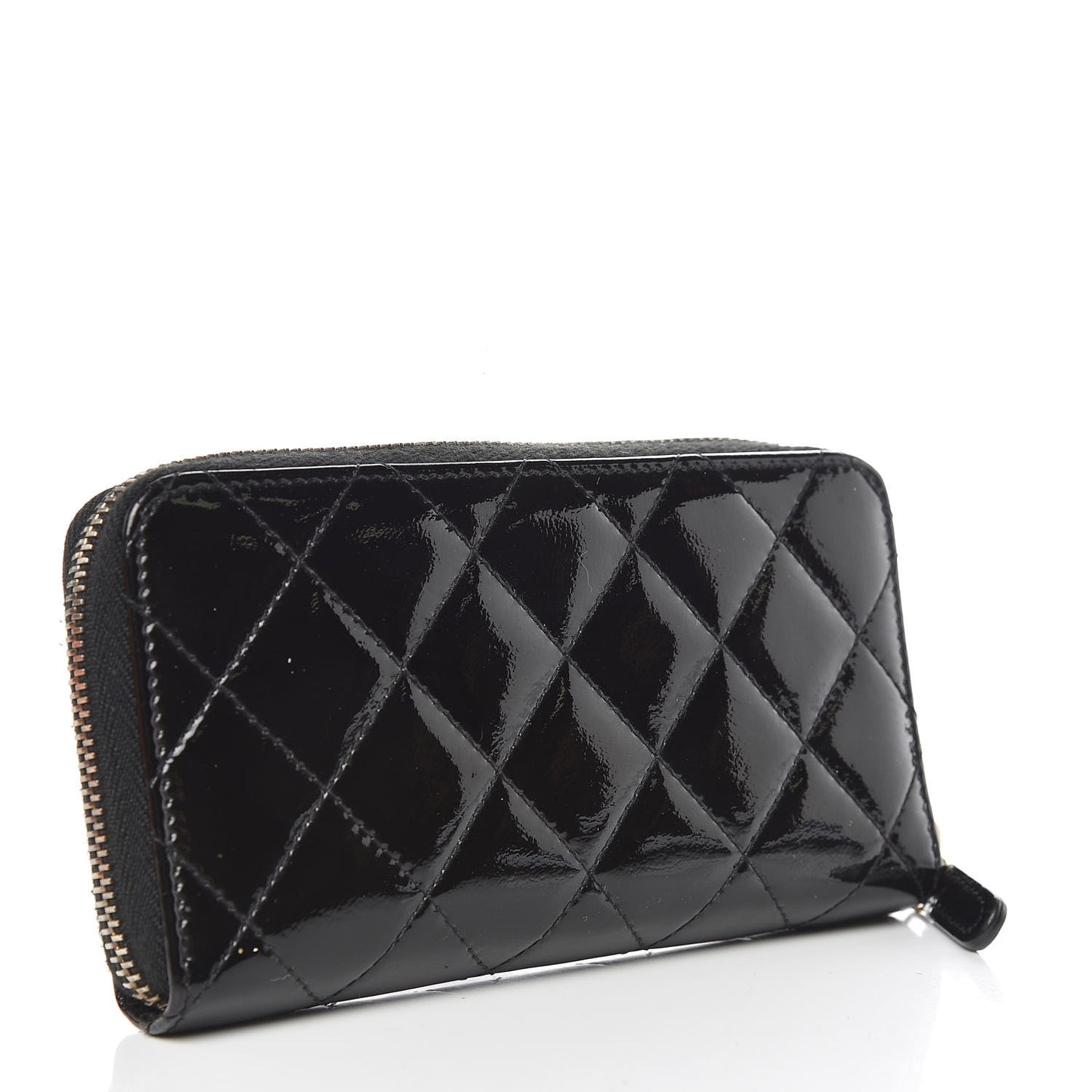Patent Quilted Small Zip Around Wallet Black