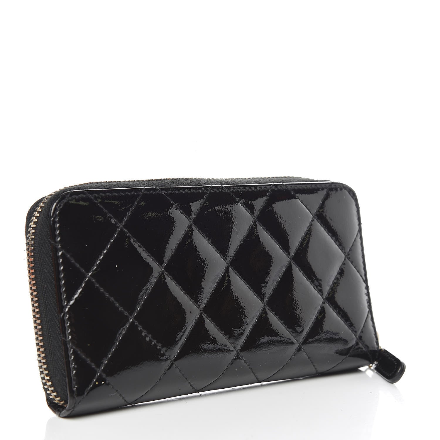 Chanel Patent Quilted Small Zip Around Wallet Black 3 of 9