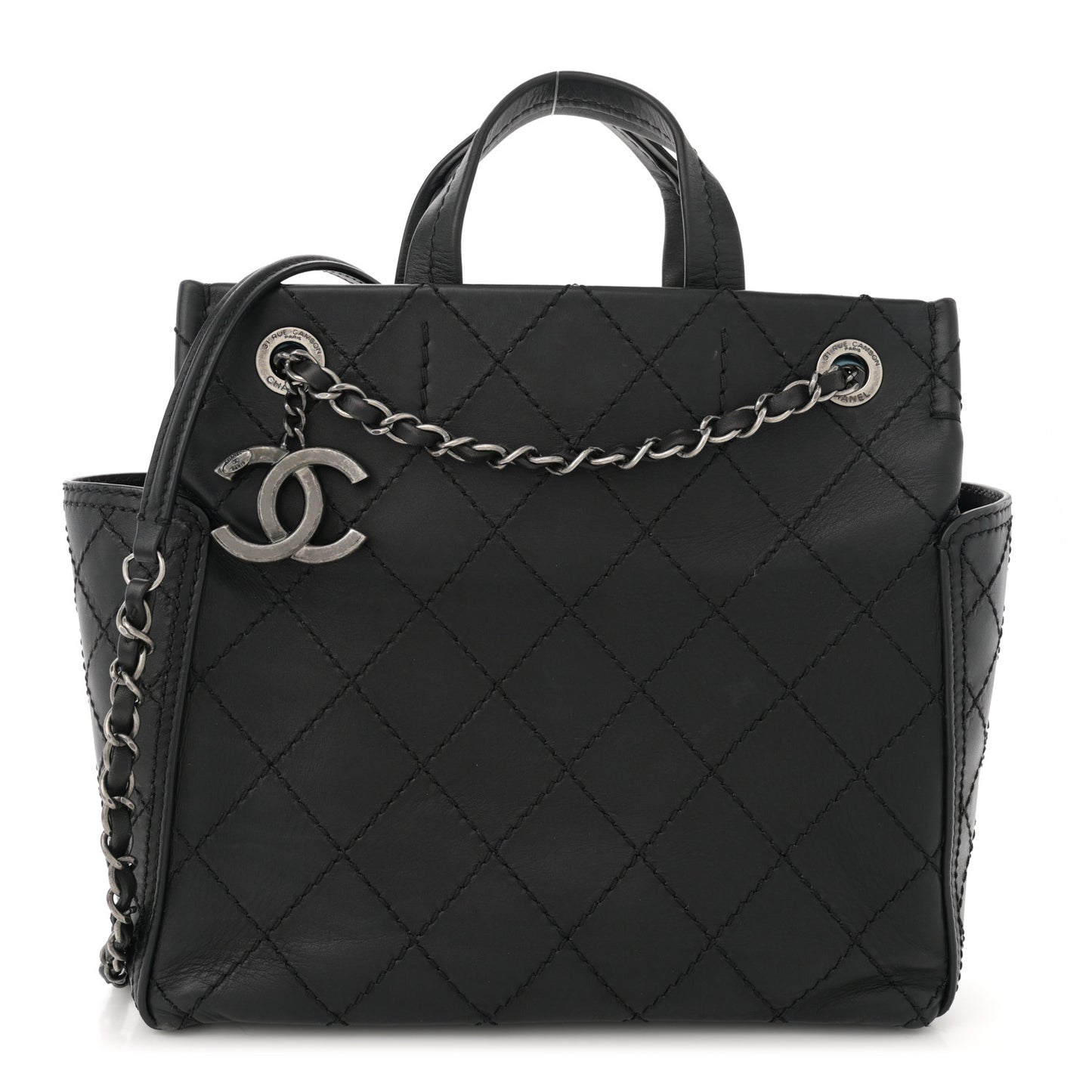 Grained Calfskin CC Pocket Tote Black