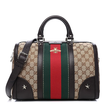 Gucci Monogram Vintage Web Medium Webby Bee Boston Dark Brown 1 of 6