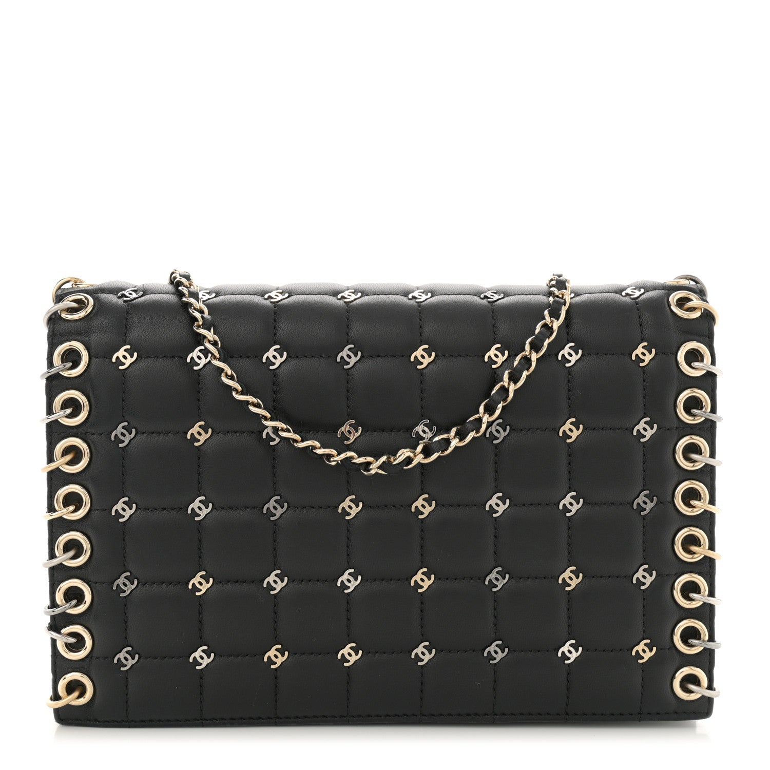 Chanel Lambskin Chocolate Bar Piercing CC Studded Small Chain Flap Bag Black 1 of 12