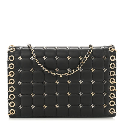 Chanel Lambskin Chocolate Bar Piercing CC Studded Small Chain Flap Bag Black 1 of 12