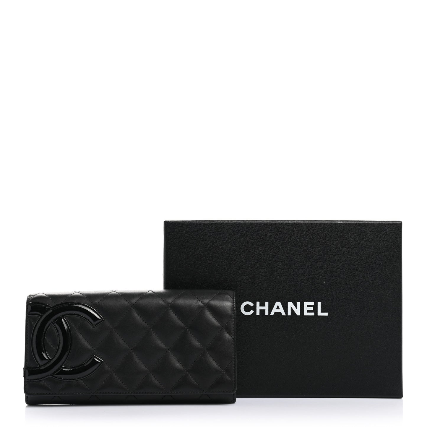 Calfskin Quilted Cambon Gusset Flap Wallet Black