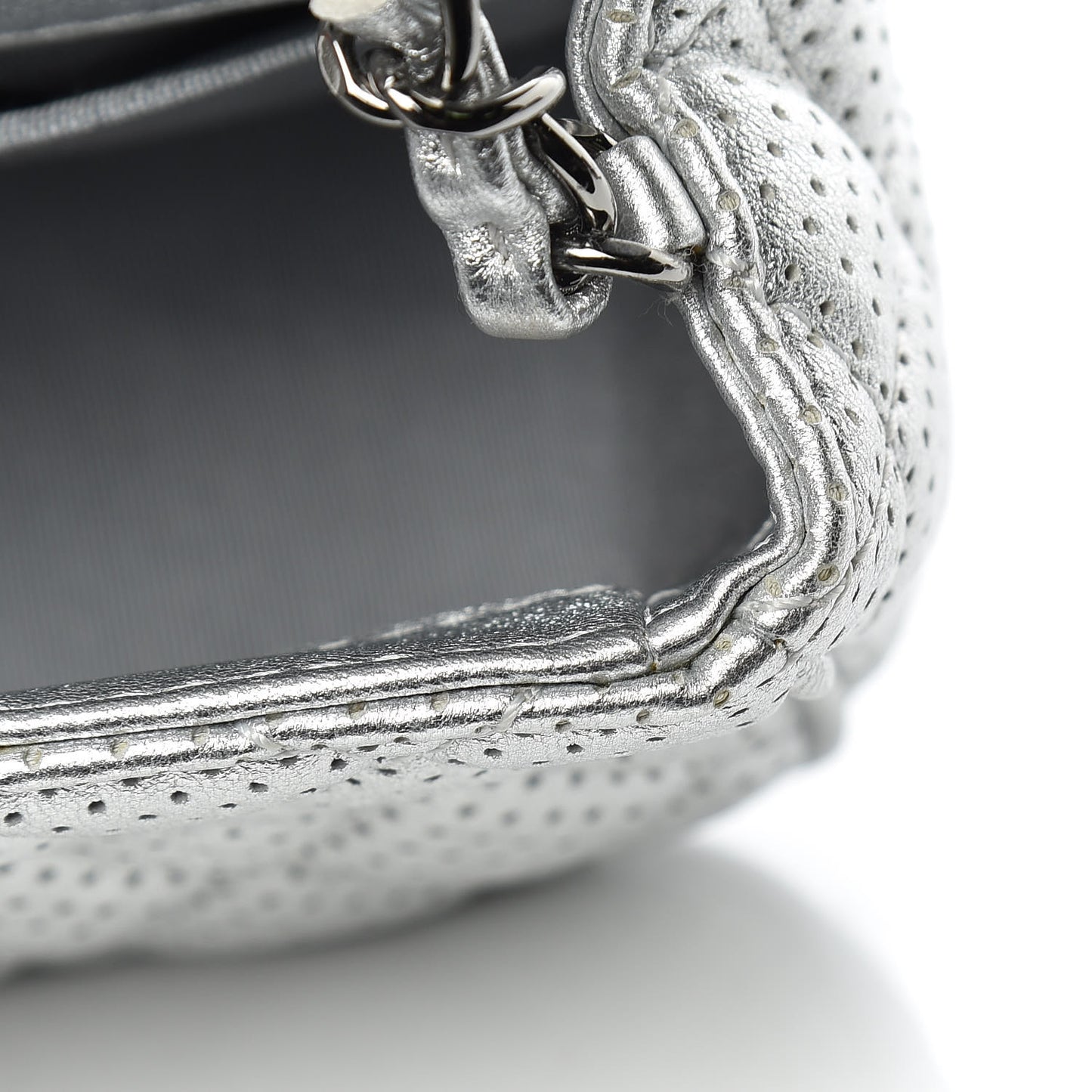 Metallic Lambskin Perforated Mini Rectangular Flap Silver