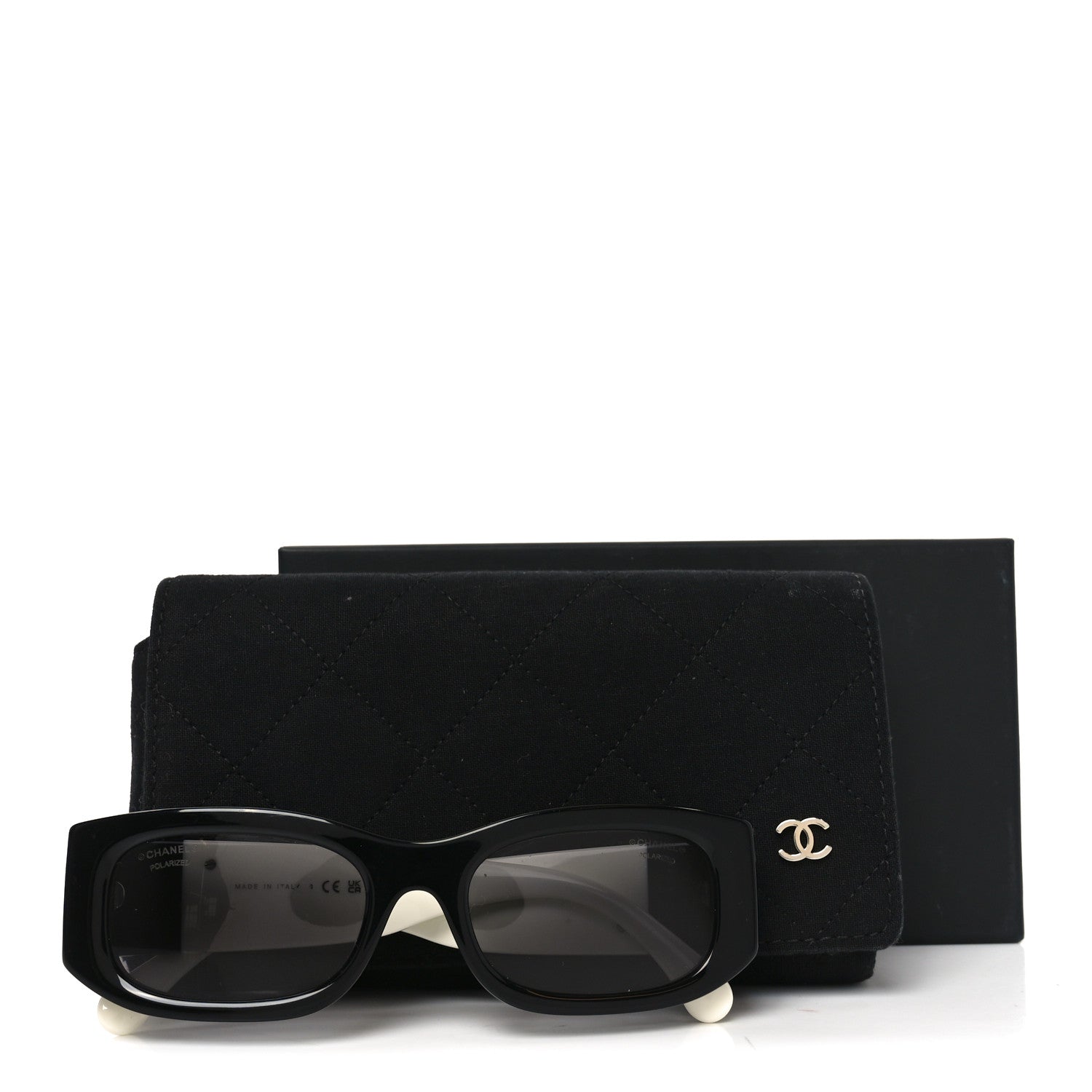 Chanel Acetate Polarized Rectangle Sunglasses 5525-A Black White 7 of 7