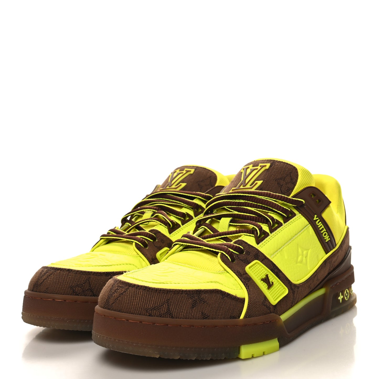 Calfskin Mens LV Trainer Sneakers 9.5 Yellow Brown