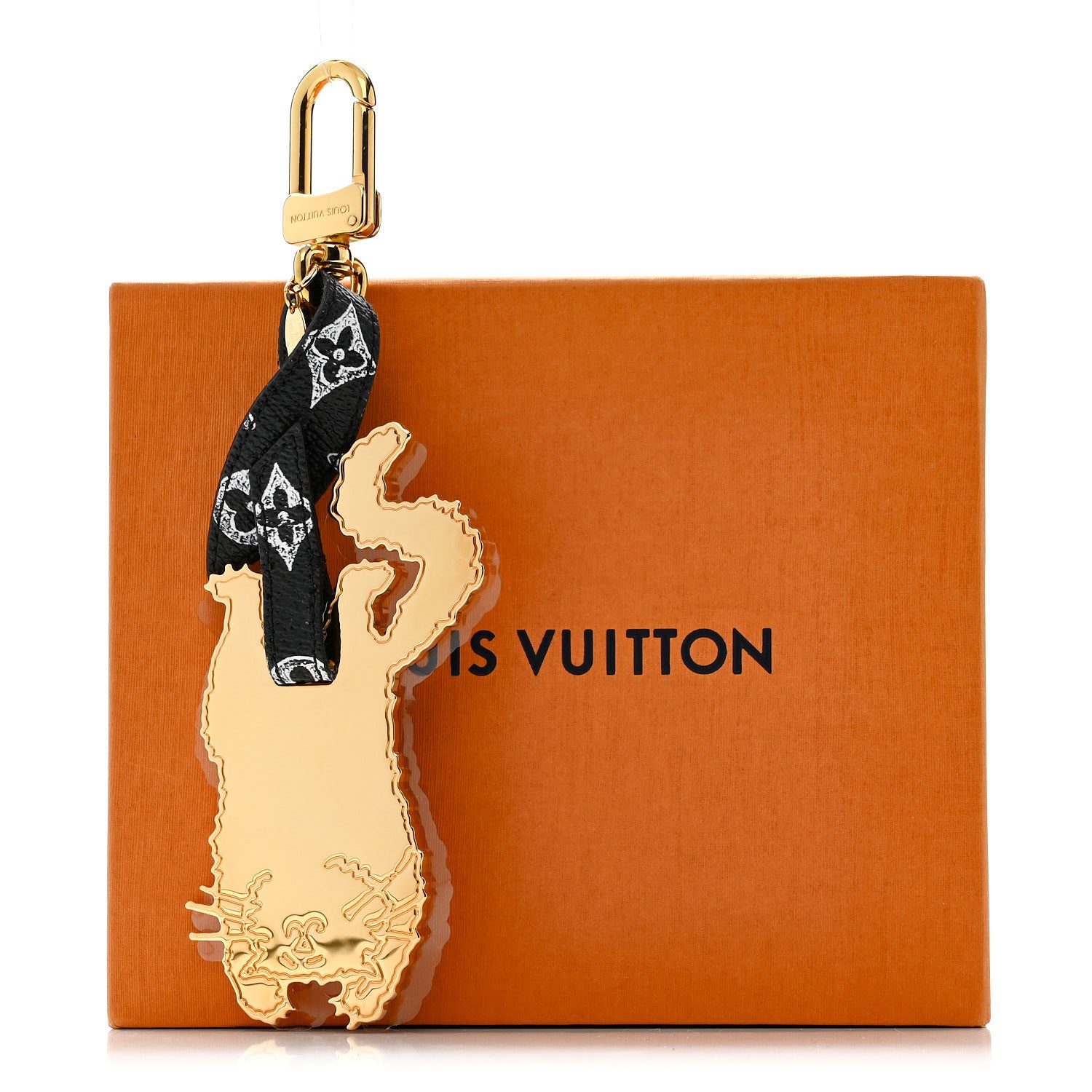 Louis Vuitton Catogram Flying Cat Bag Charm Key Holder Gold Black