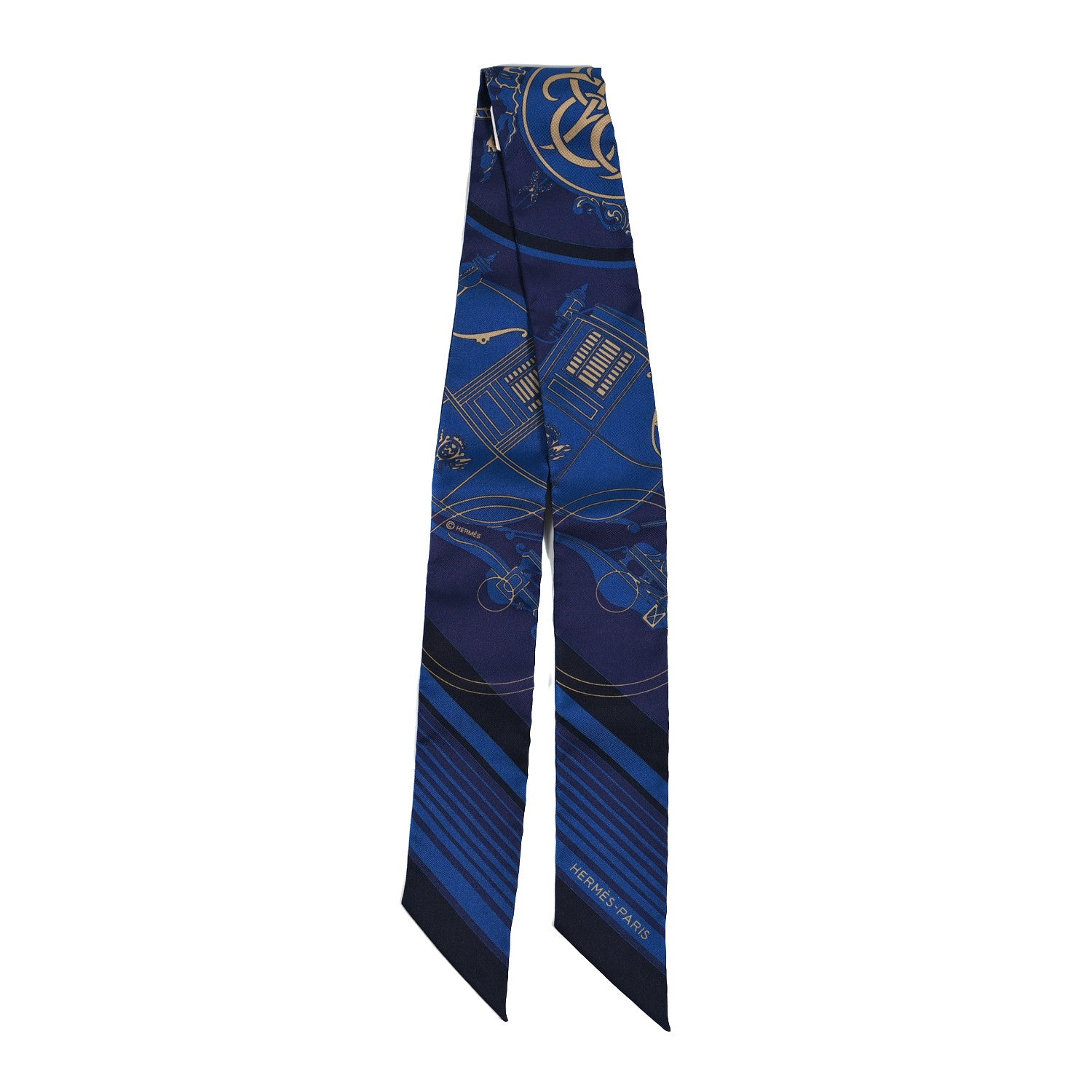 Hermes Silk Ex-Libris Twilly Indigo Black Beige 2 of 4