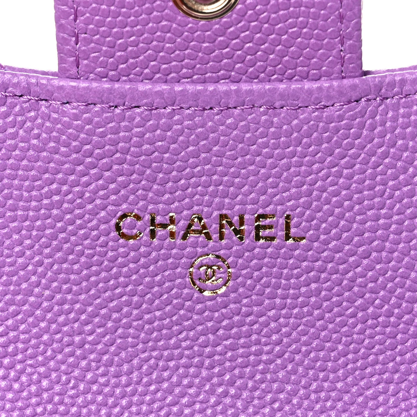 Caviar Quilted Flap Card Holder Wallet Purple