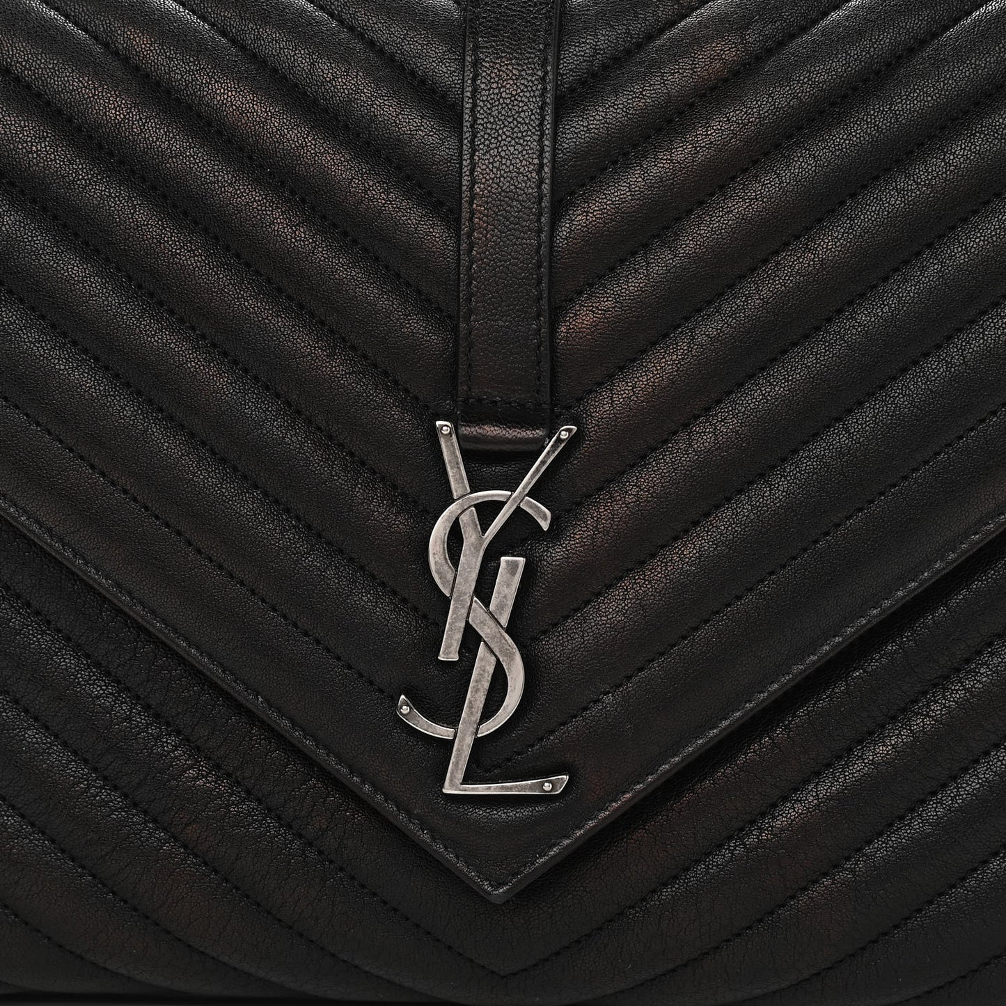 Sheepskin Matelasse Chevron Monogram Large College Satchel Black