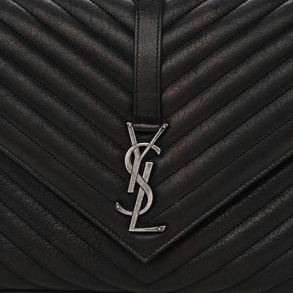 Saint Laurent Sheepskin Matelasse Chevron Monogram Large College Satchel Black 9 of 16