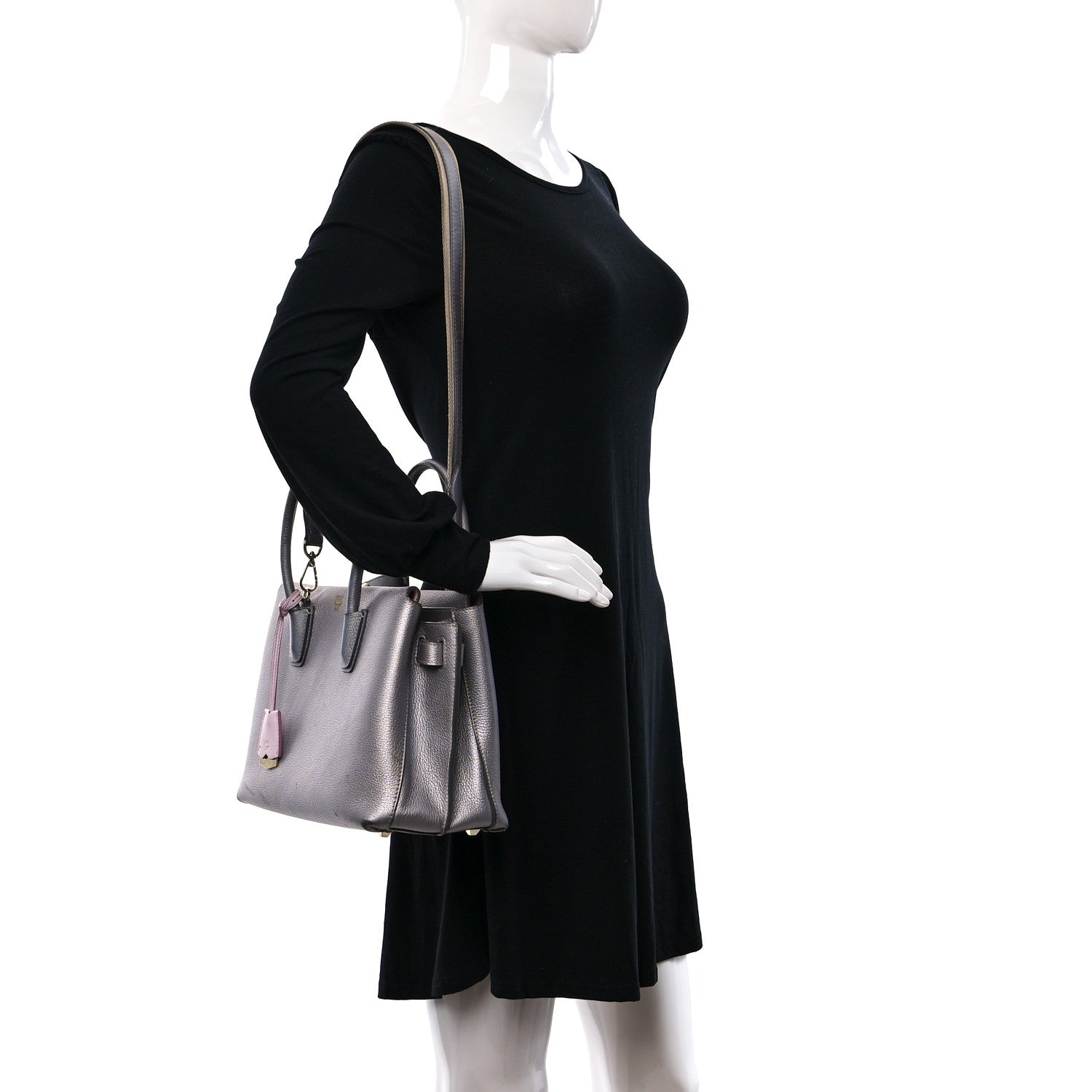 MCM Metallic Grained Calfskin Medium Milla Tote Spike Silver 2 of 9