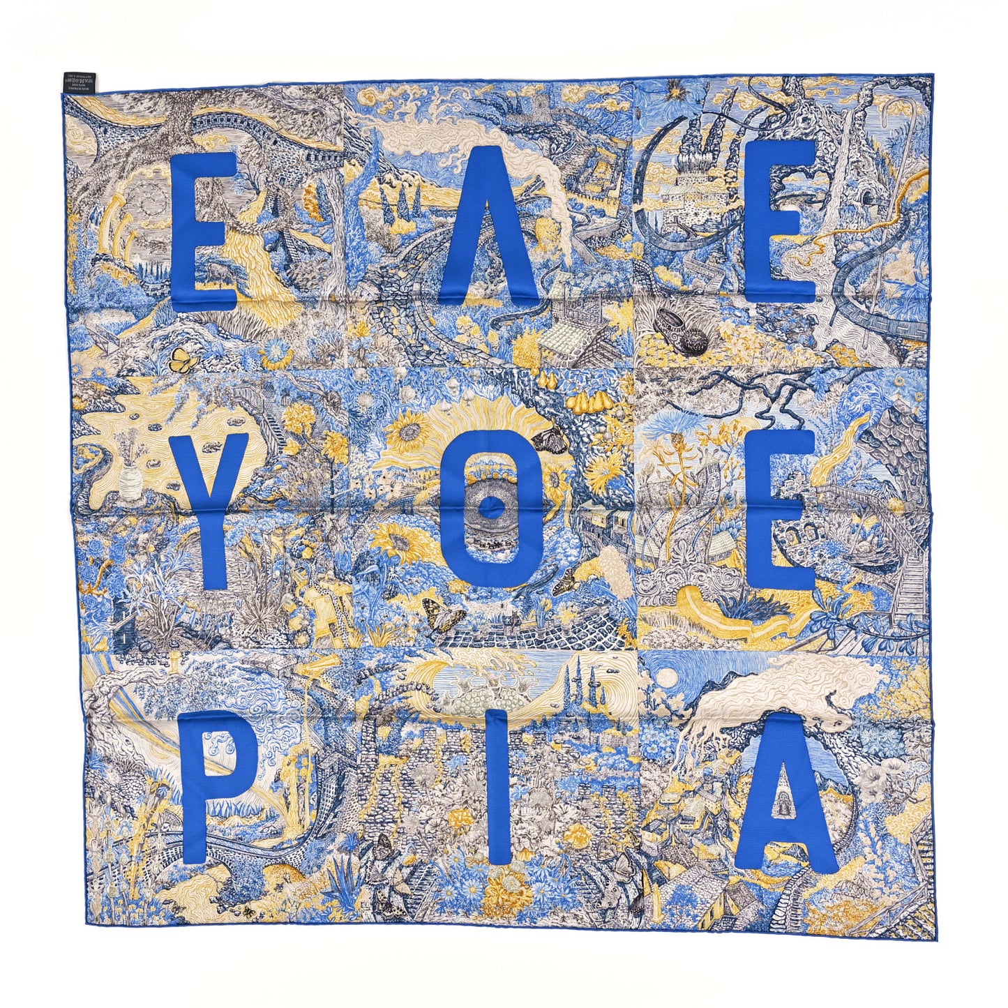 Silk Eleftheria Scarf 90 Gris Argent Bleu Vif Jaune