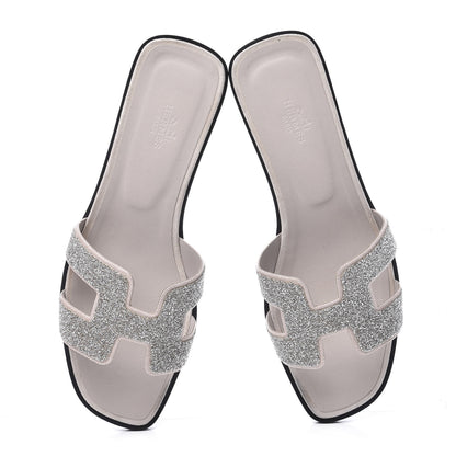 Hermes Suede Goatskin Crystal Powder Oran Sandals 40 5 of 10