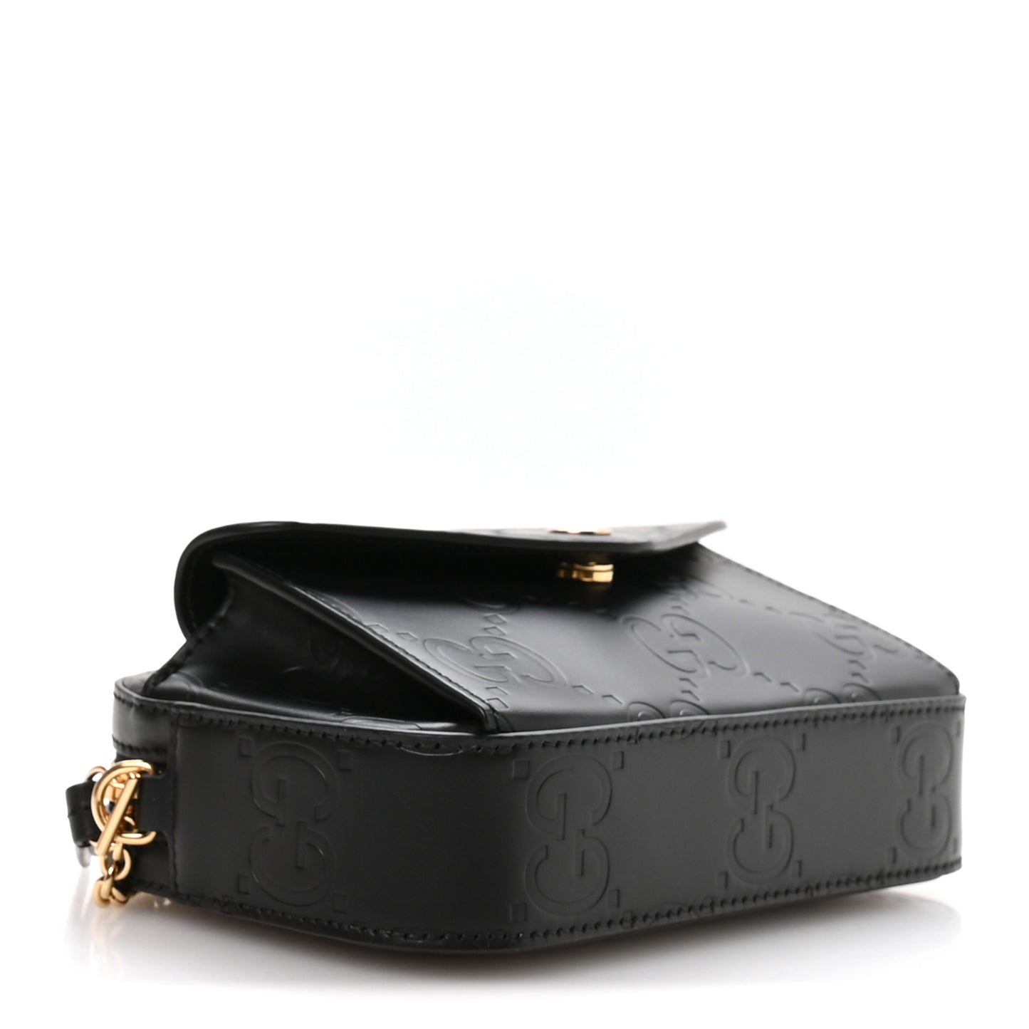 Calfskin GG Super Mini Debossed Chain Wallet Black