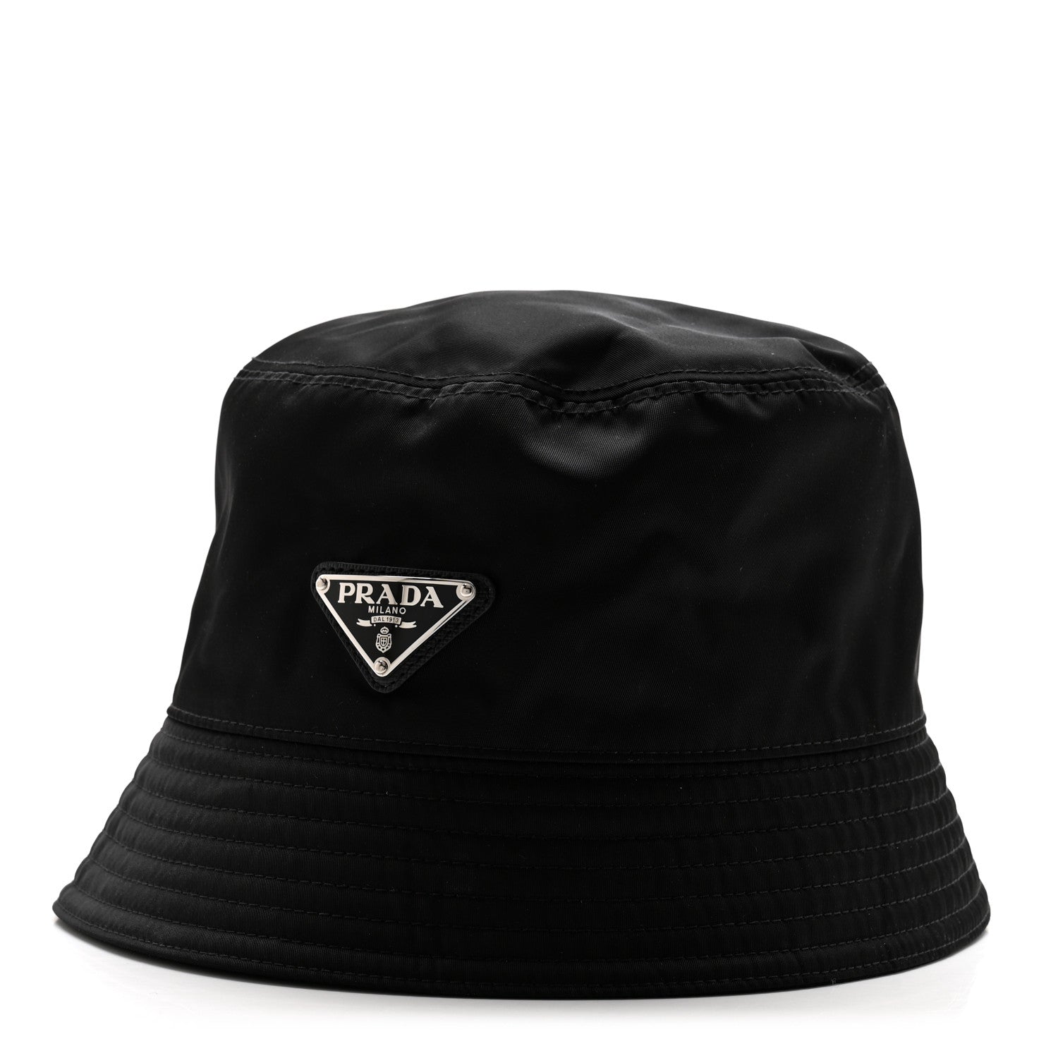 Prada Re-Nylon Metal Triangle Logo Womens Bucket Hat S Black 1 of 9