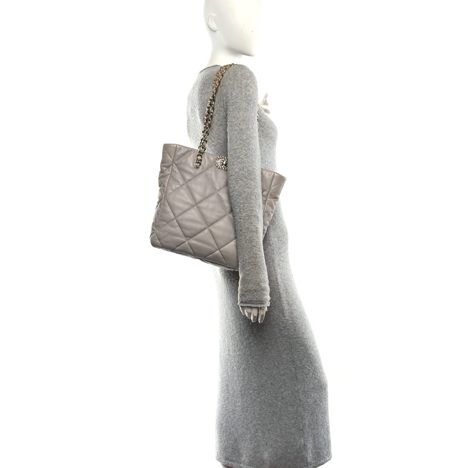 Chanel Lambskin Quilted Chanel 19 Shopping Bag Grey 2 of 10