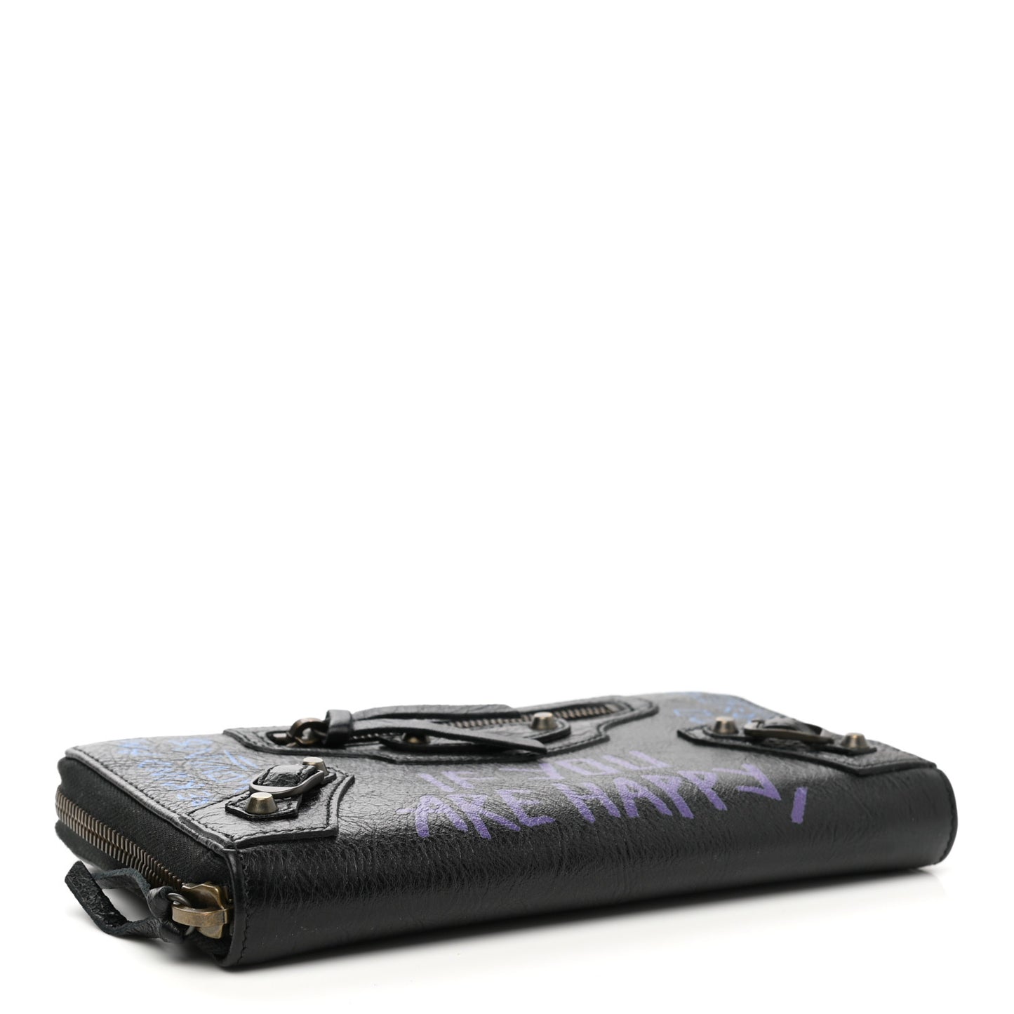Agneau Arena Graffiti All Over Classic Hardware Continental Zip Around Wallet Black Bleu Violet
