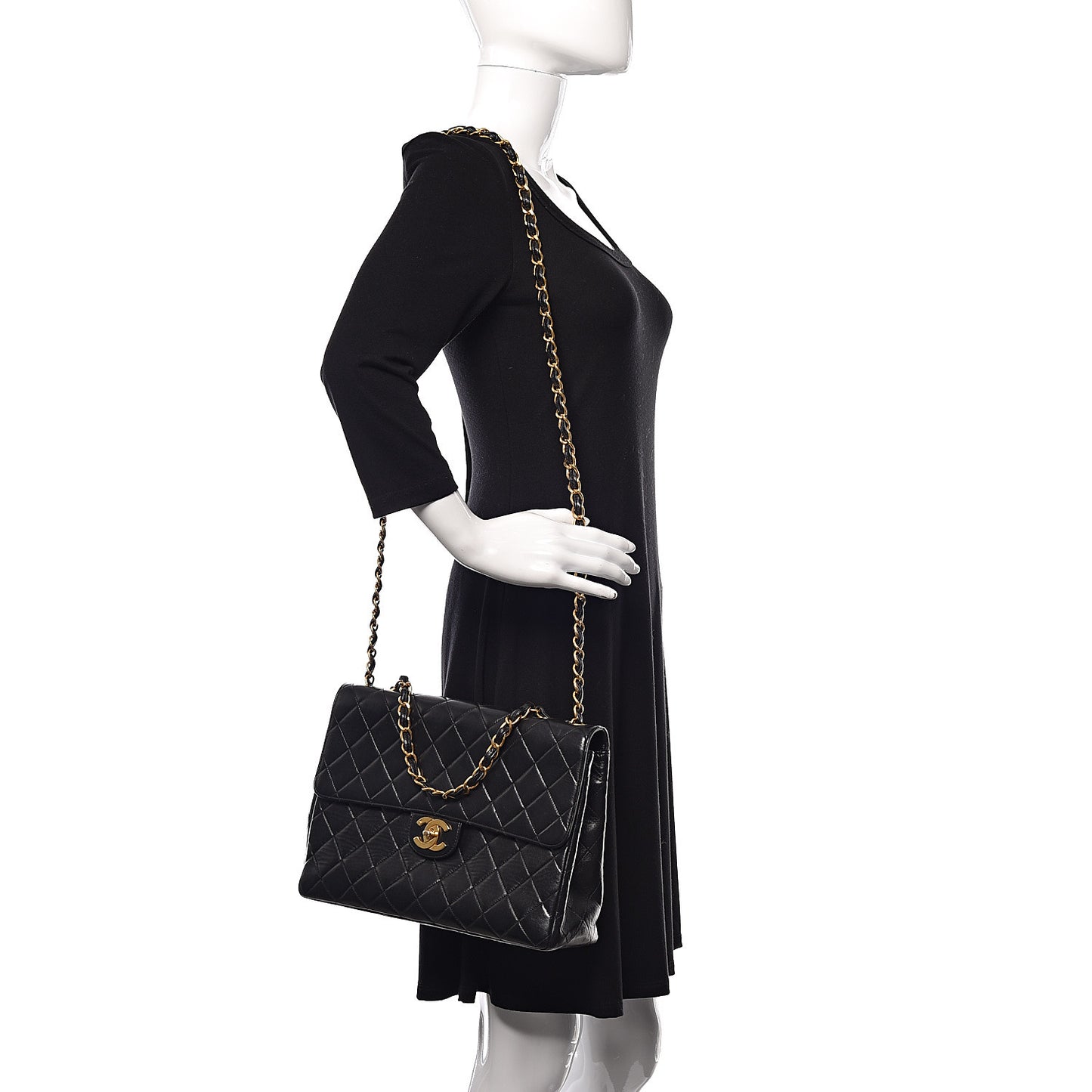 Lambskin Quilted Jumbo Single Flap Black