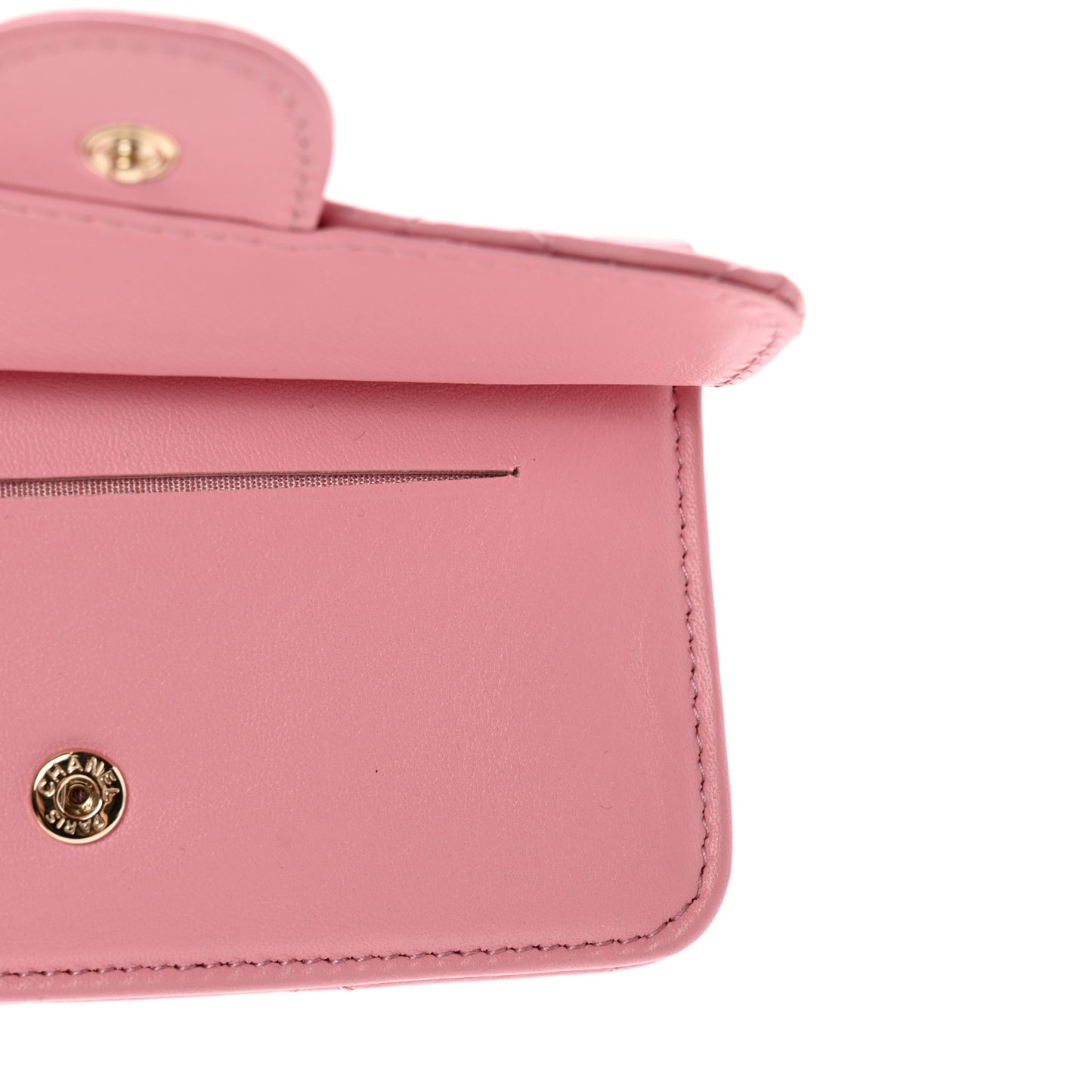 Lambskin Quilted Flap Zip Card Holder Pink