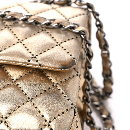 Chanel Metallic Washed Lambskin Quilted Medium Double Flap Dark Gold Black 16 of 18