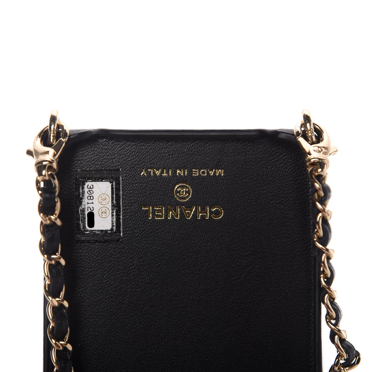 Lambskin Quilted Camellia Bow iPhone XII Pro Holder With Chain Black