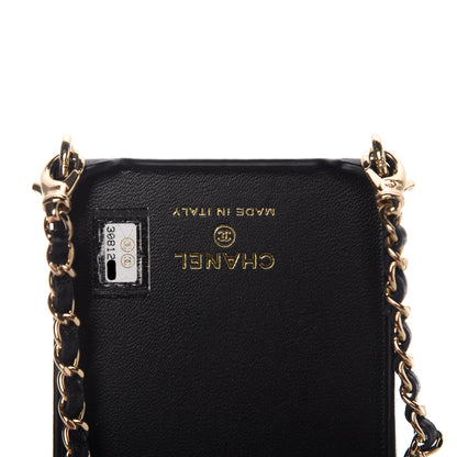 Chanel Lambskin Quilted Camellia Bow iPhone XII Pro Holder With Chain Black 7 of 10