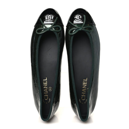Chanel Patent Calfskin Crocodile Embossed Ballerina Flats 41 Dark Green Black 2 of 10