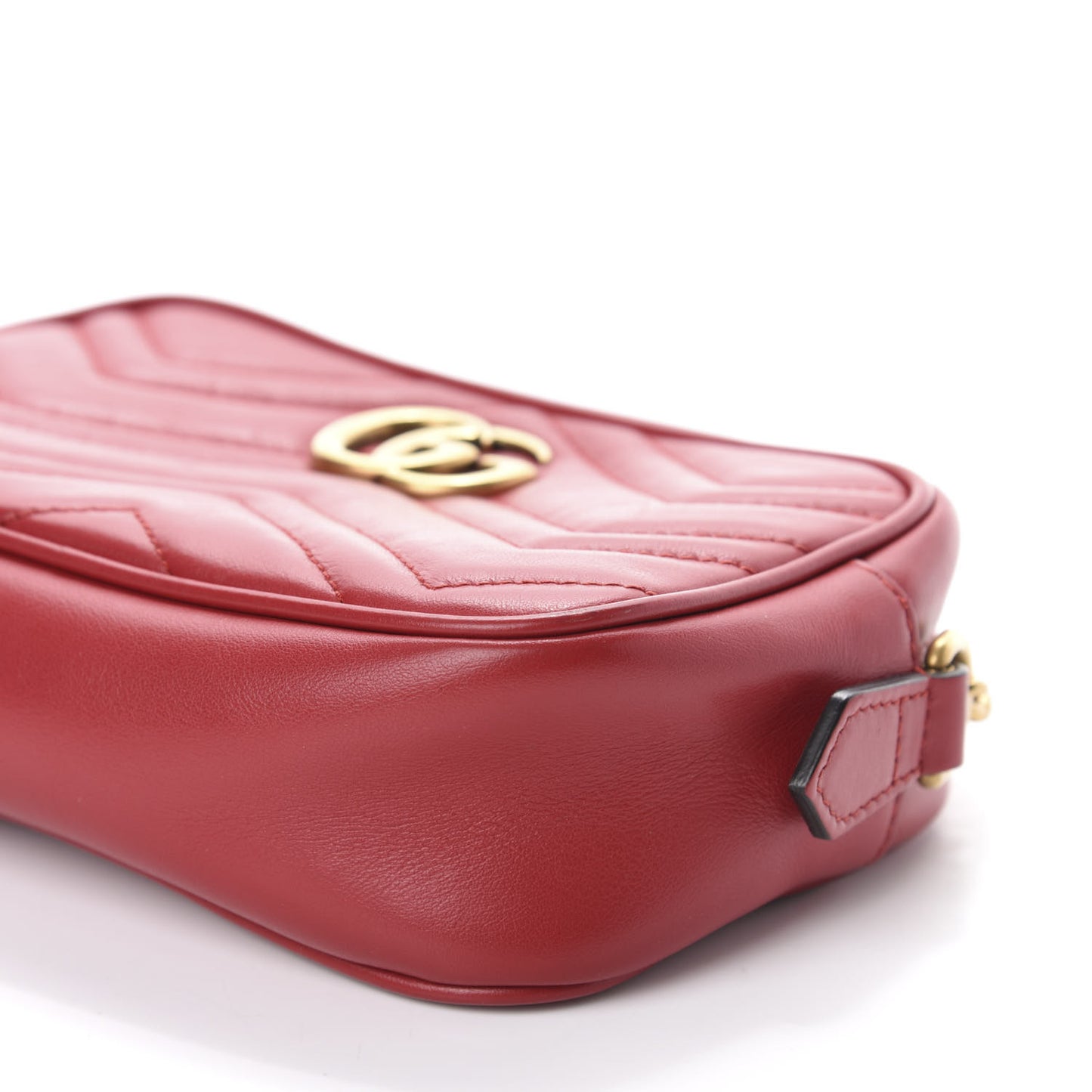 Calfskin Matelasse Mini GG Marmont Chain Shoulder Bag Hibiscus Red