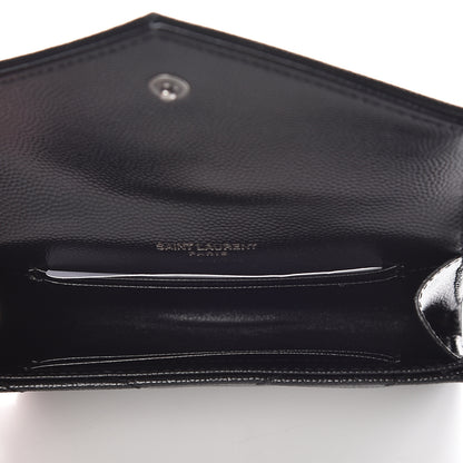 Saint Laurent Grain De Poudre Matelasse Chevron Small Monogram Envelope Wallet Black 6 of 7