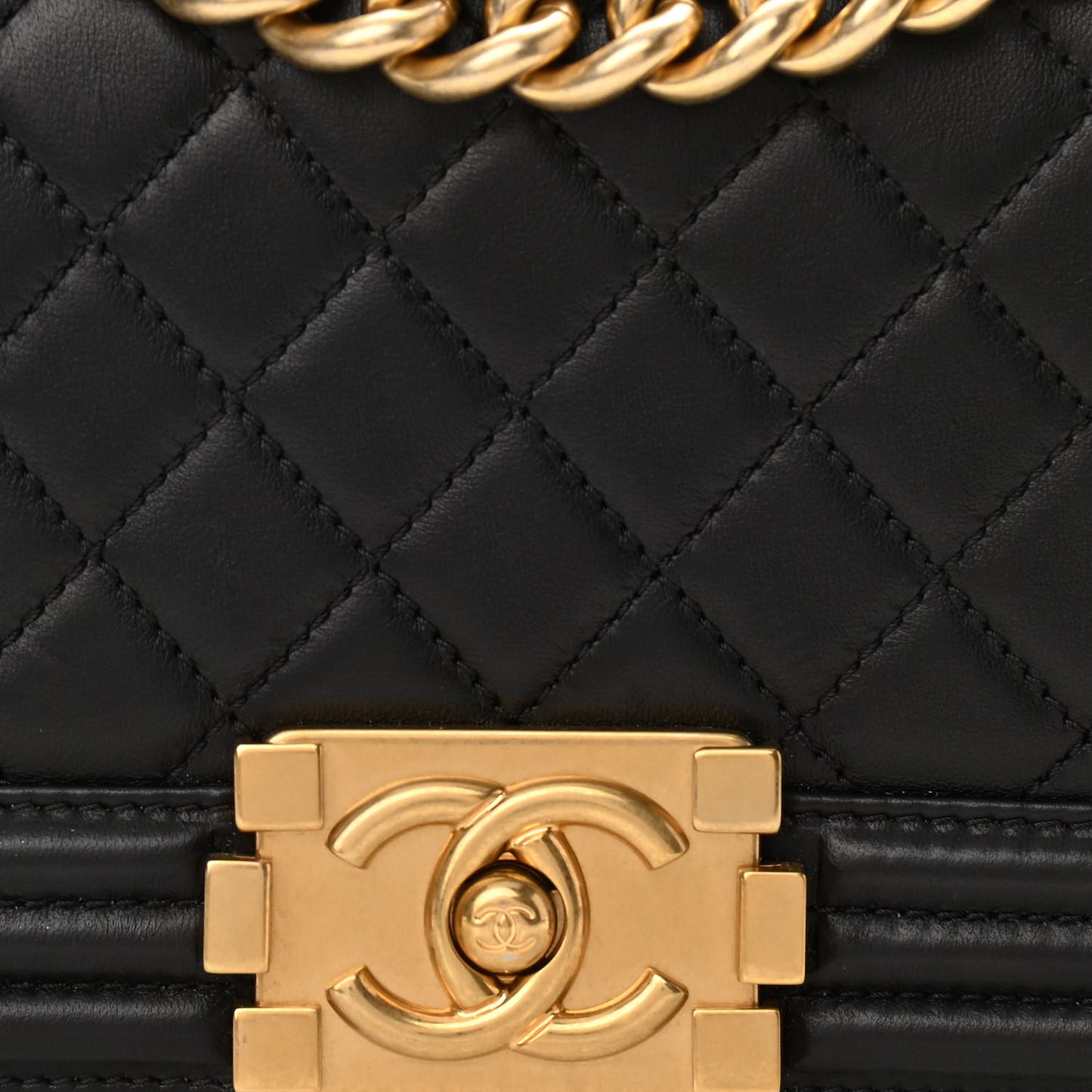 Lambskin Quilted Small Boy Flap Black