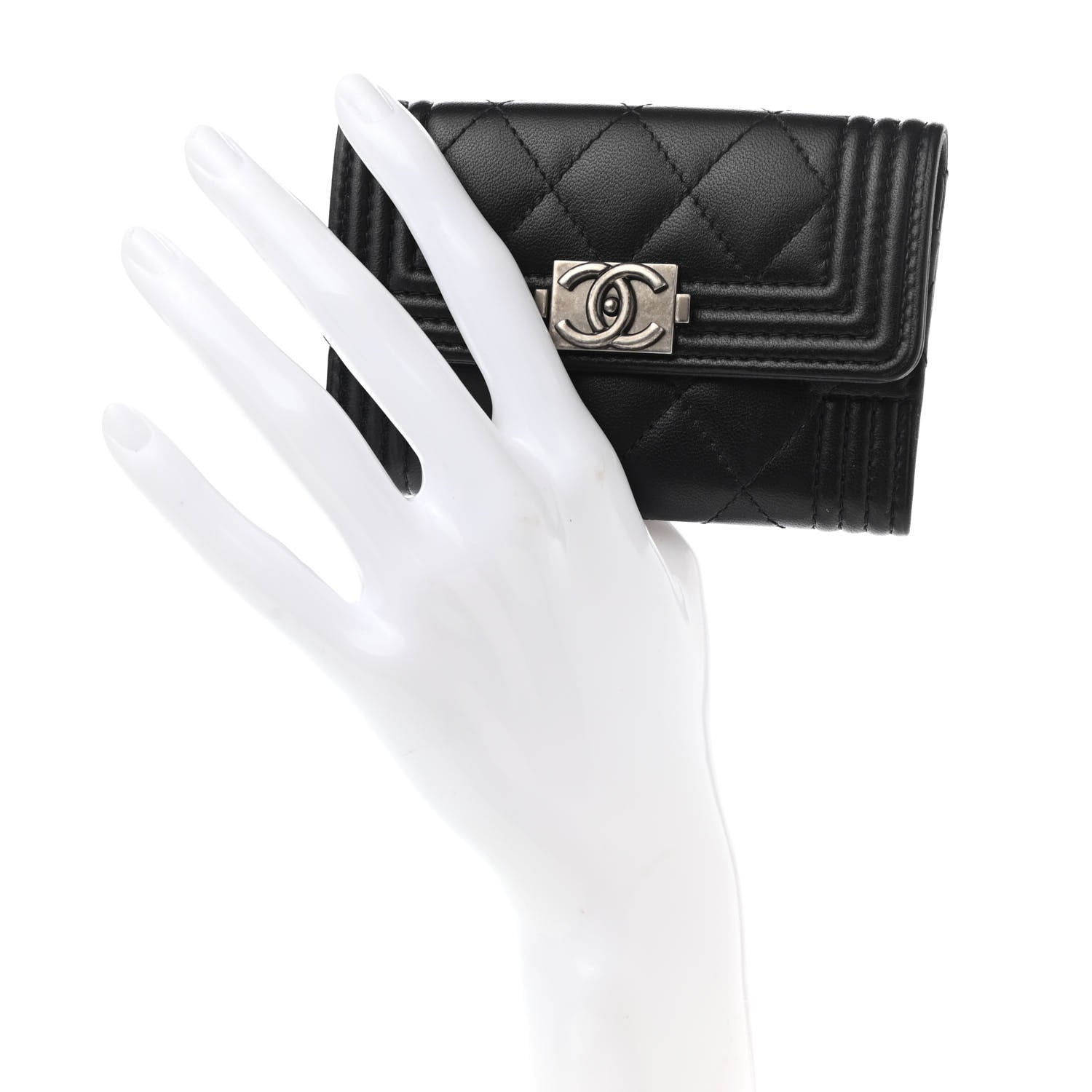 Chanel Lambskin Quilted Boy Flap Card Holder Black 2 of 9