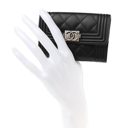 Chanel Lambskin Quilted Boy Flap Card Holder Black 2 of 9