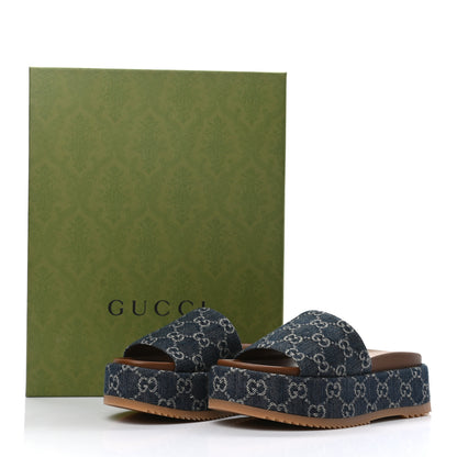 Gucci New Denim GG Monogram Angelina Platform 55mm Slide Sandals 36 Blue Tea 9 of 9