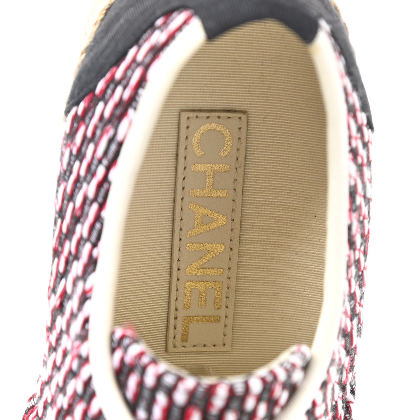Tweed Grosgrain Lace Up Espadrilles 37 Red White Black