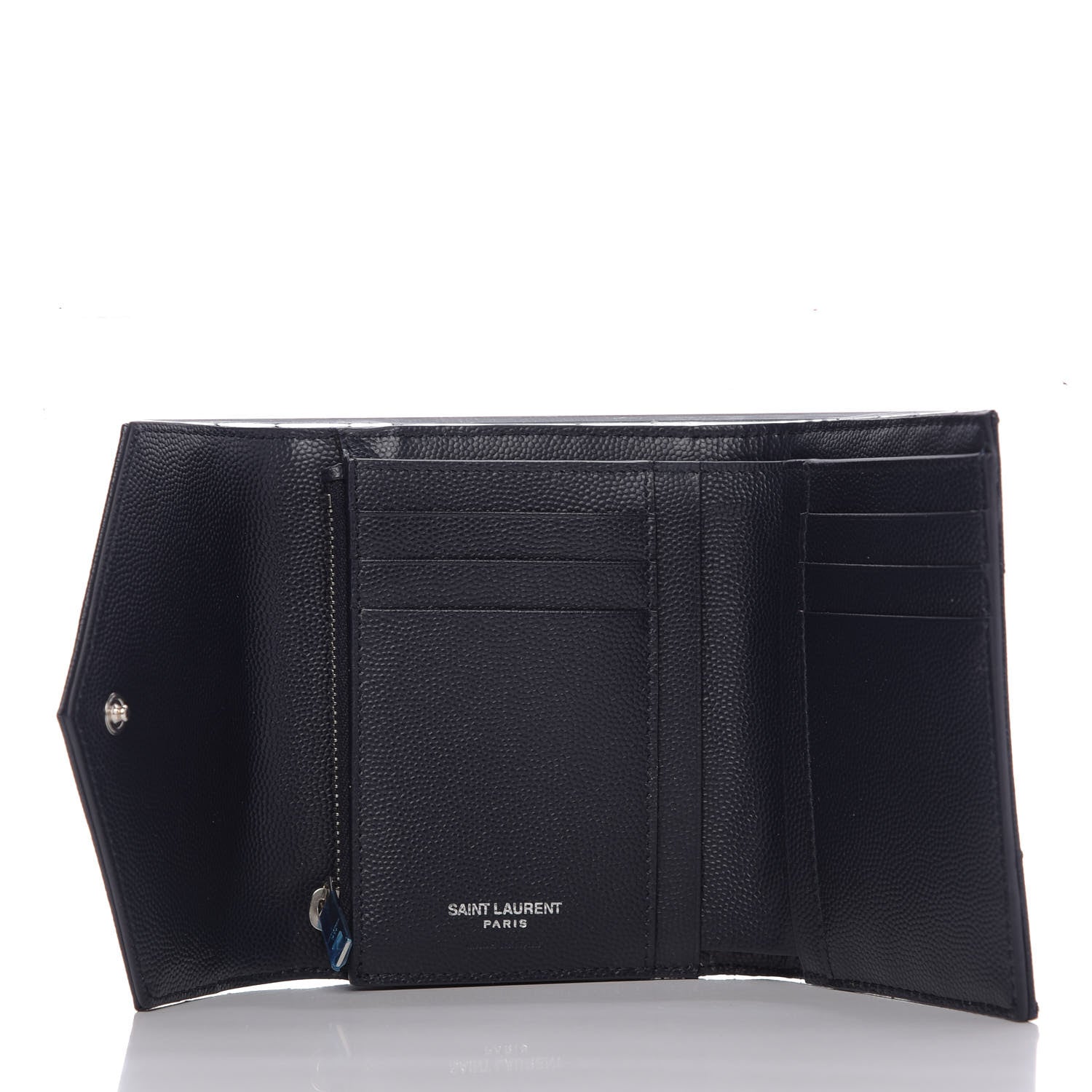Saint Laurent Grain De Poudre Matelasse Chevron Small Monogram Envelope Wallet Navy 5 of 10