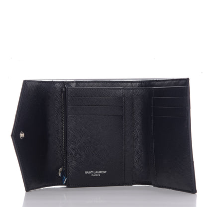Saint Laurent Grain De Poudre Matelasse Chevron Small Monogram Envelope Wallet Navy 5 of 10