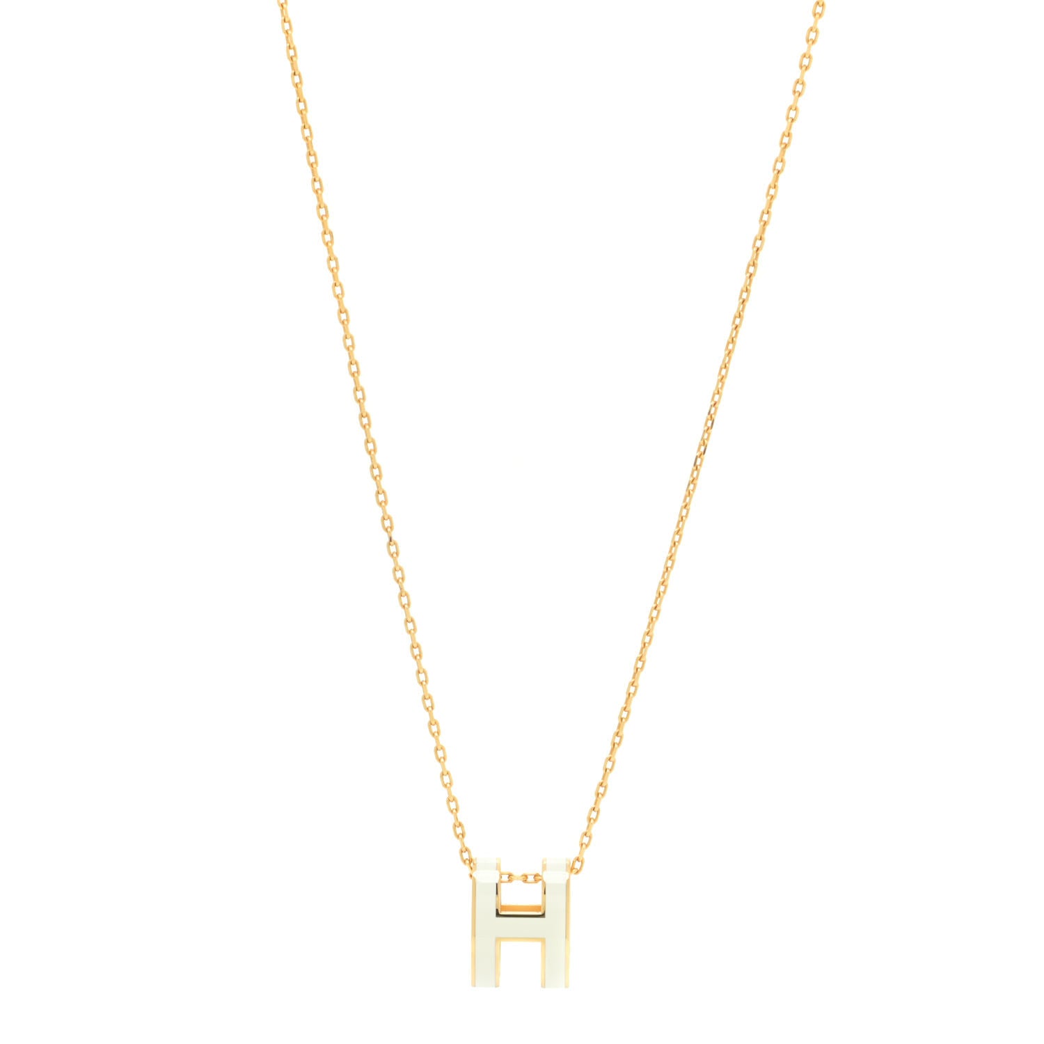 Hermes Lacquered Gold Pop H Pendant Necklace White 1 of 7