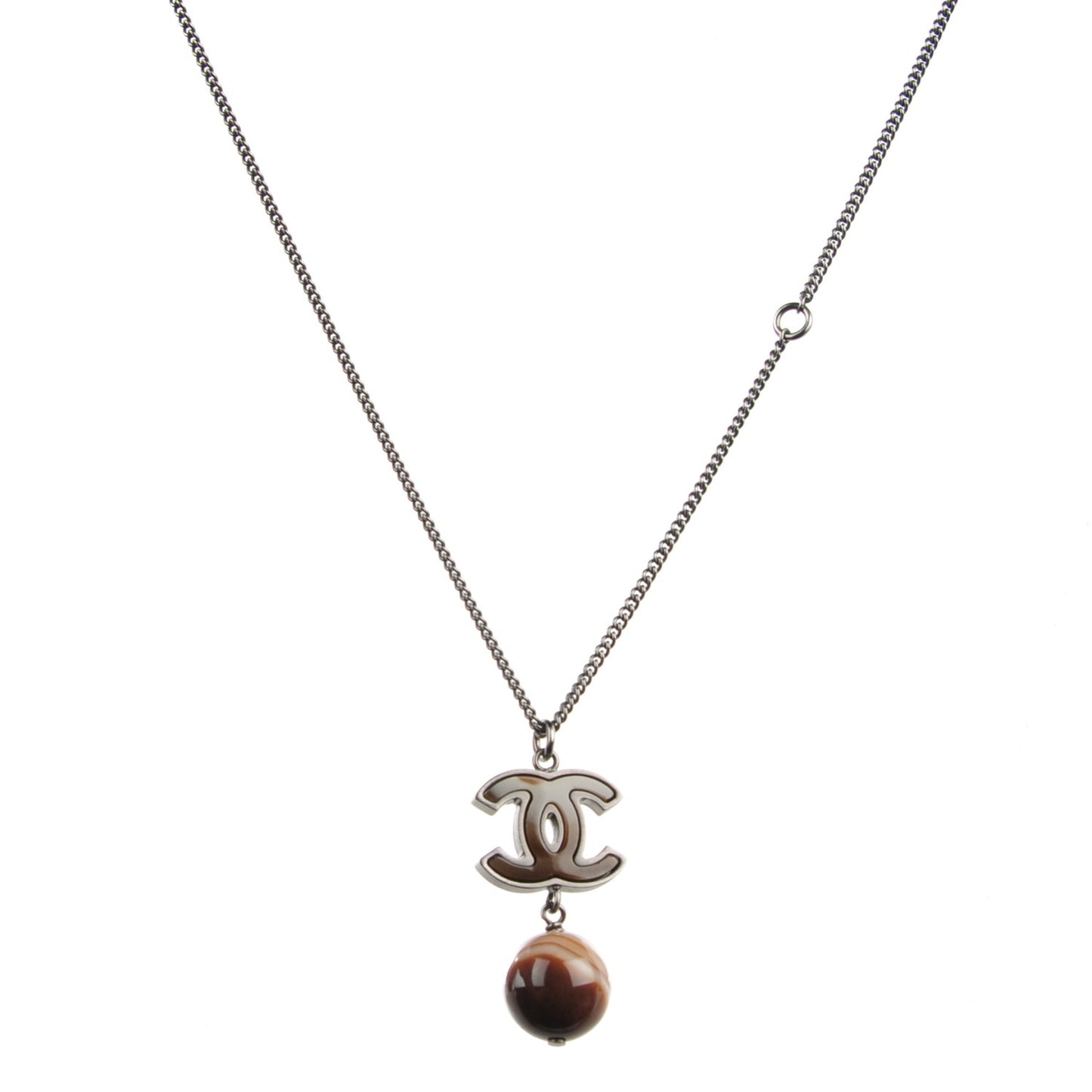 Agate Bead CC Pendant Necklace Brown