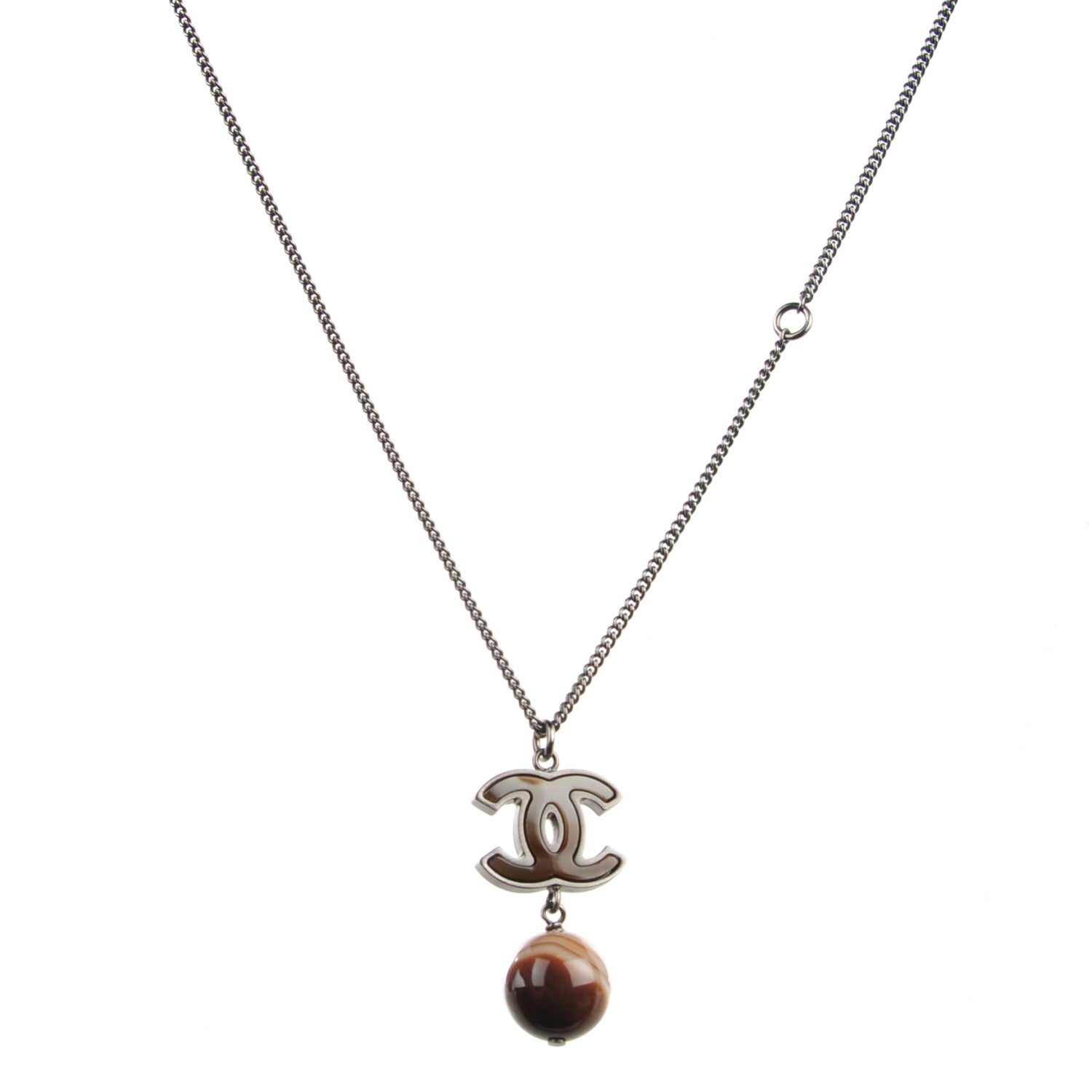 Chanel Agate Bead CC Pendant Necklace Brown 1 of 4
