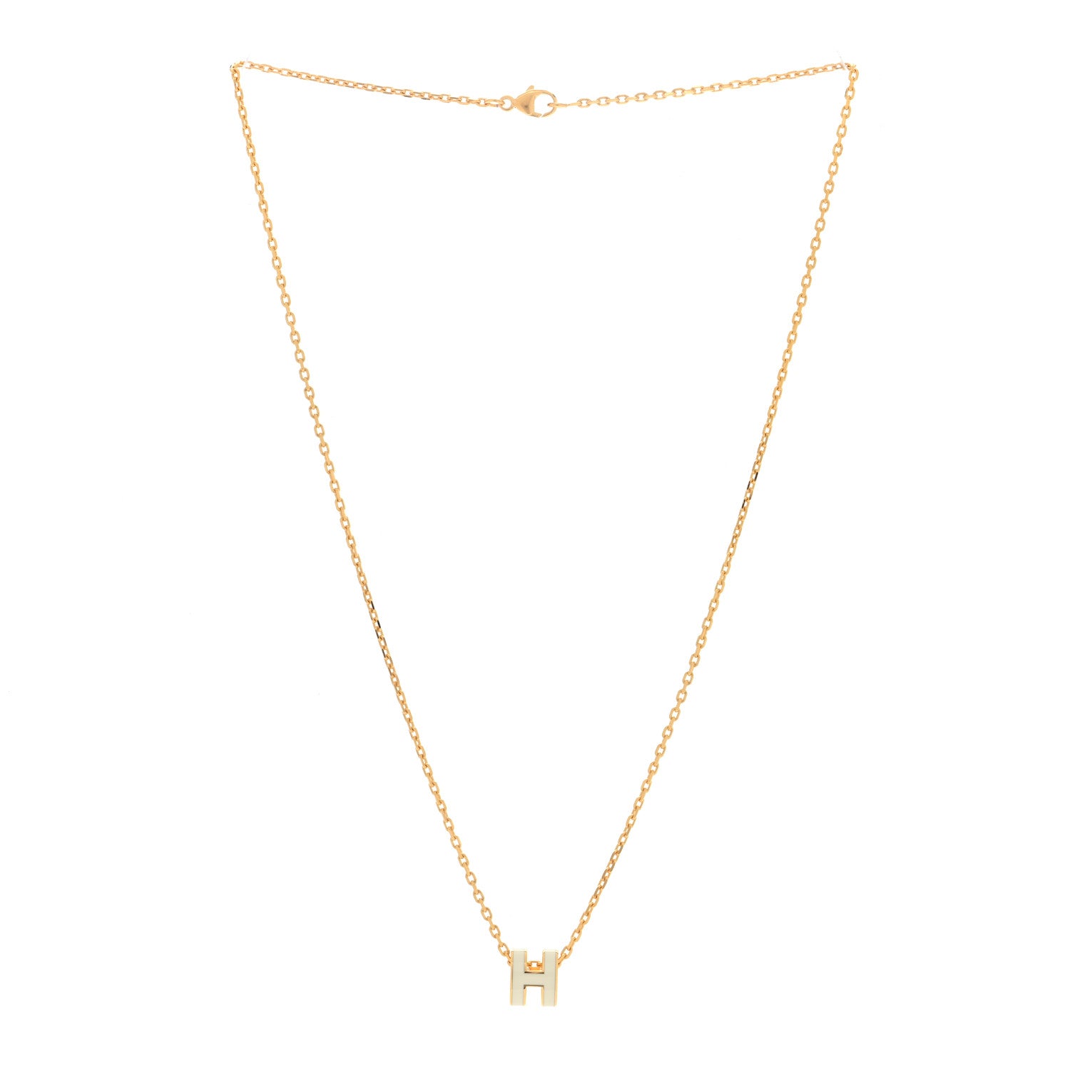 Hermes Lacquered Gold Mini Pop H Pendant Necklace White 3 of 6