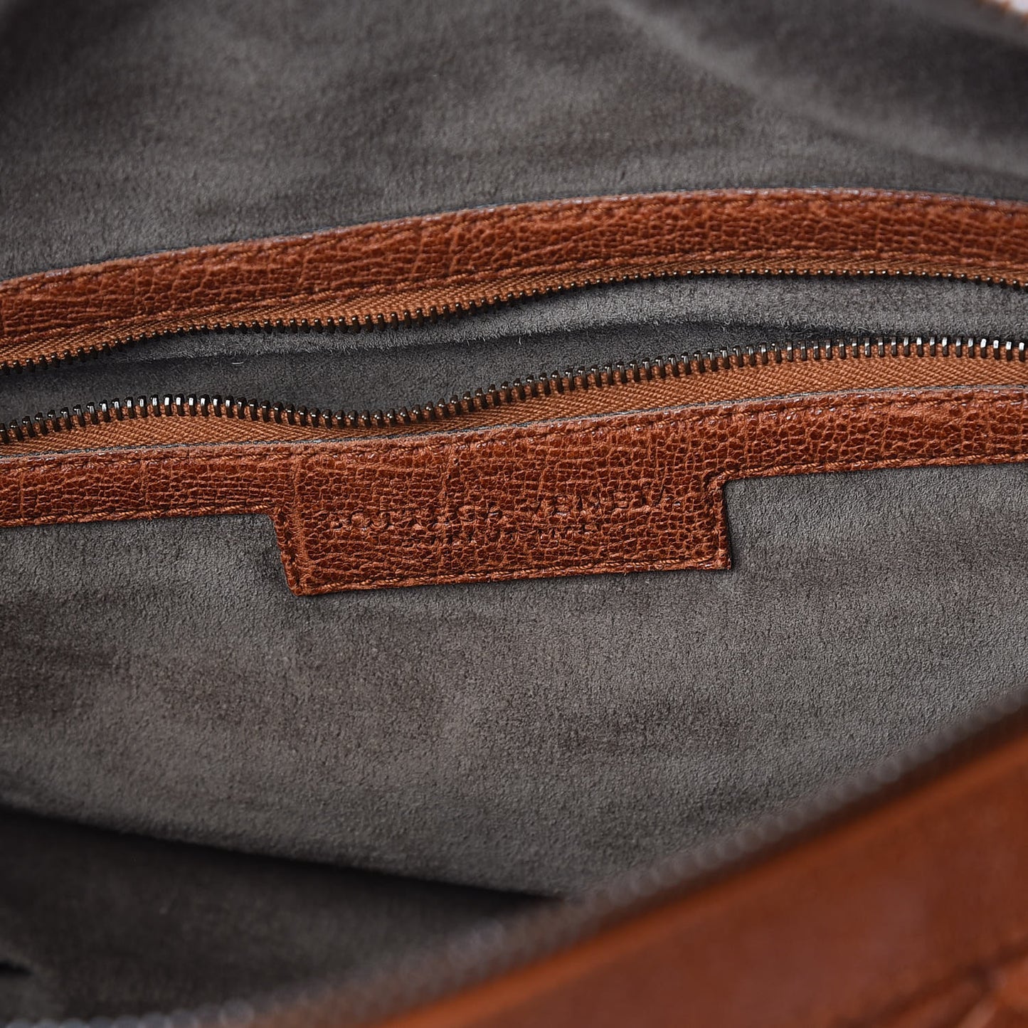Goatskin Intrecciato Woven Top Handle Bag Copper