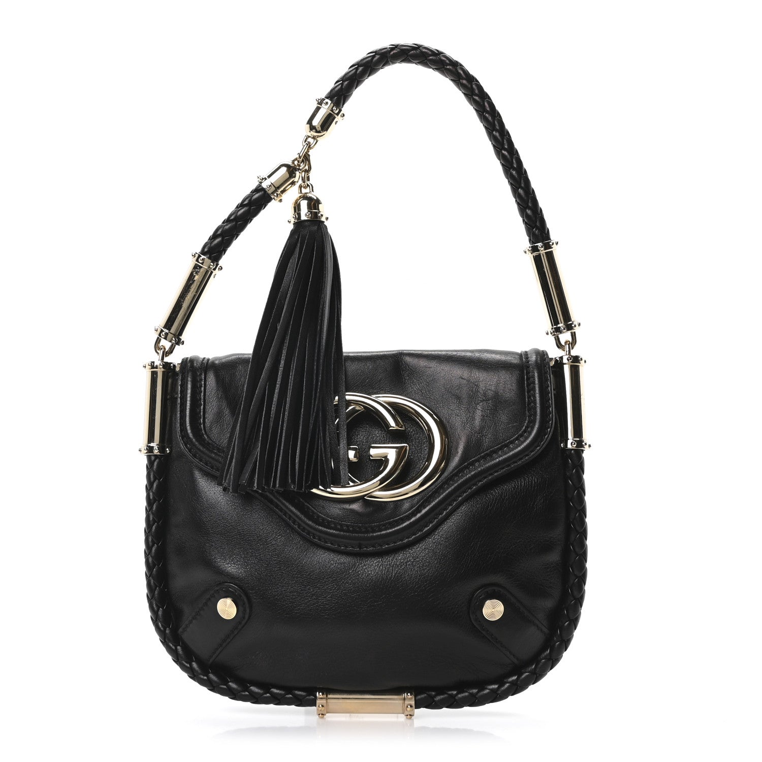 Gucci Calfskin Small Britt Tassel Shoulder Bag Black 1 of 10