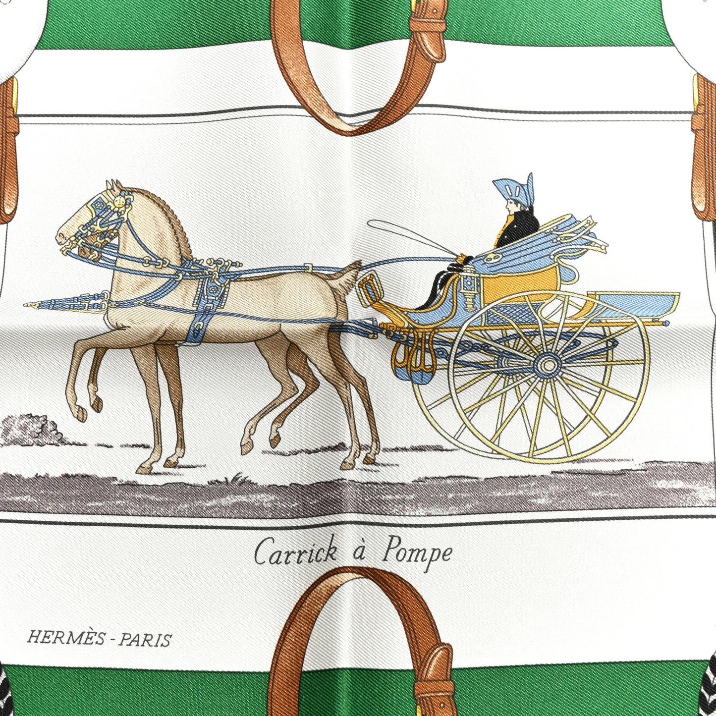 Silk Gavroche Carrick A Pompe Scarf 45 Vert Anglais White