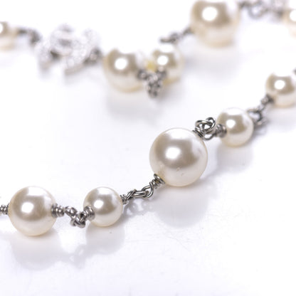 Chanel Graduated Pearl Crystal CC Long Necklace Silver 7 of 10