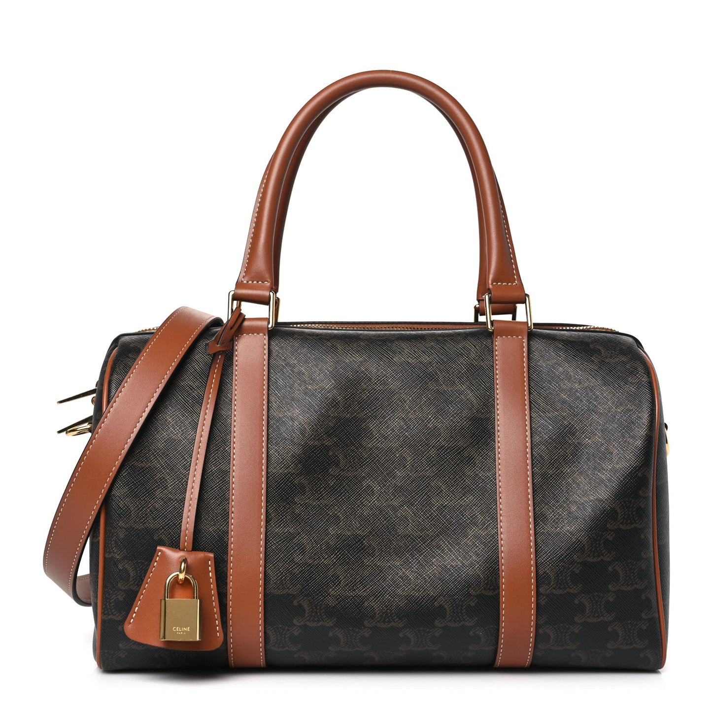 Triomphe Canvas Calfskin Boston Bag Tan
