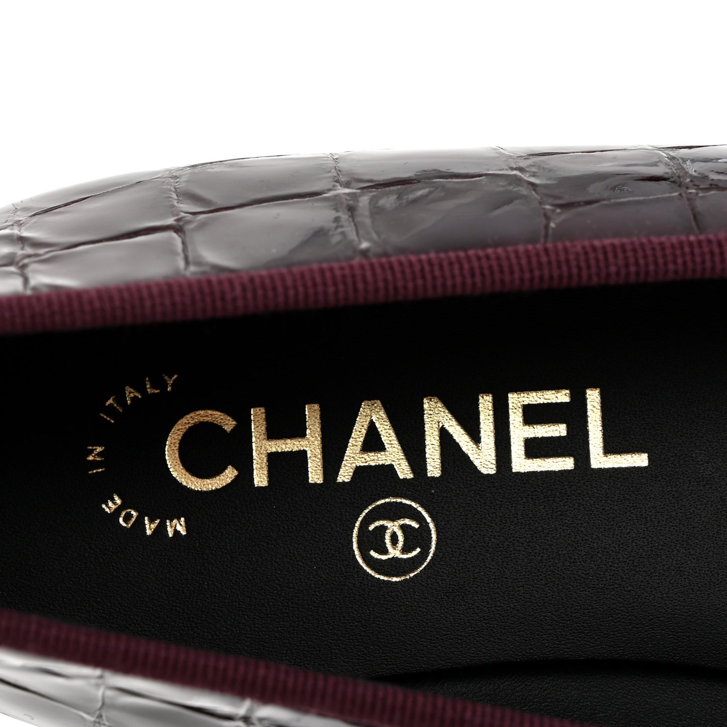 Patent Calfskin Crocodile Embossed Ballerina Flats 39 Dark Burgundy Black